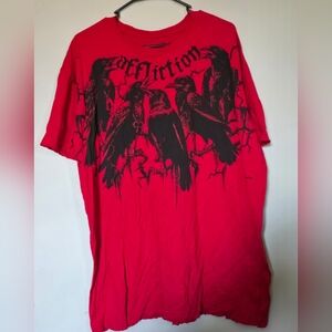 Affliction Red Short-Sleeve Tee with Black Raven Graphic Crows